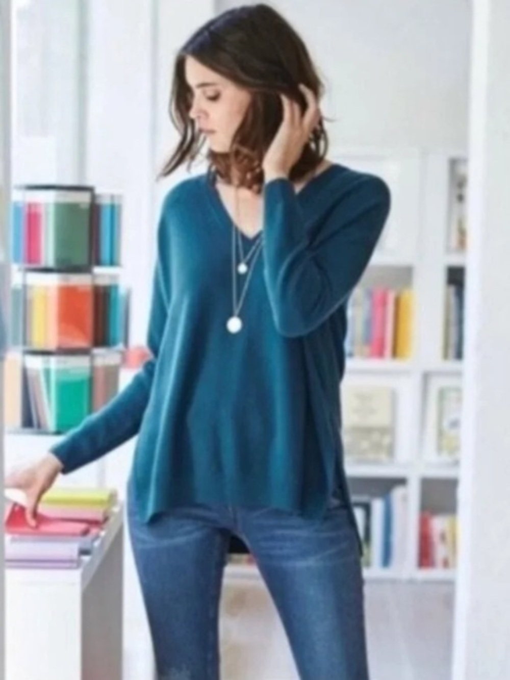 Like New Dark Teal Boden V Neck Wool Blend Sweater, Size XS